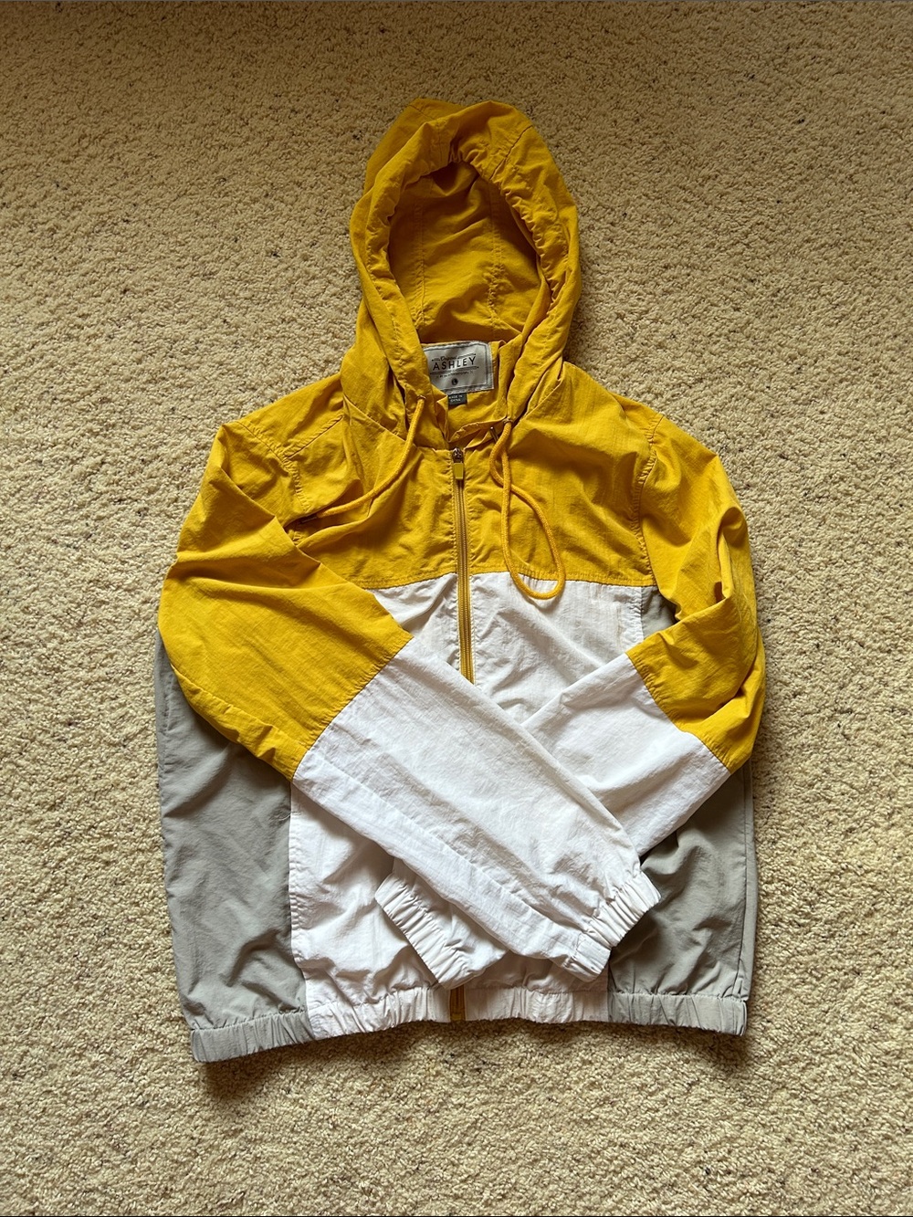 Colorblock Yellow White Gray Hooded Windbreaker